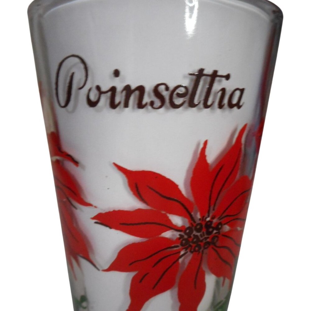 MCM Peanut Butter Juice Glass Tumbler Red / Black Poinsettia Estate find 5" #4